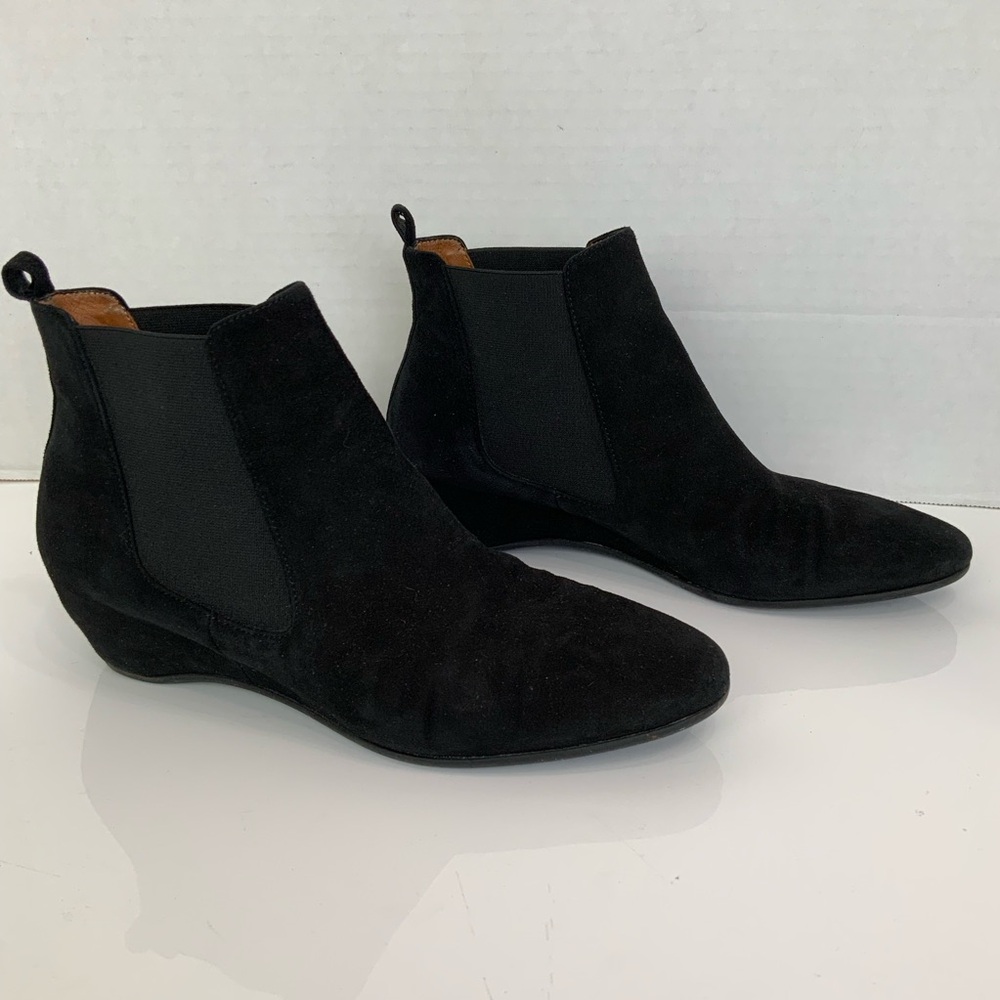 Aquatalia Sz 7.5 Veronica Black Suede Chelsea Weatherproof‎ Demi Wedge Boots